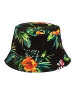 Foldable Cotton Sun Hat With Yellow Hawaiian Print.  These bucket hats can be folded to fit in your bag or pocket.  They make great rave hats or funky festival wear.