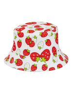 Children's bucket hat with strawberry print design.  These children's sun hats are foldable so they can fit in your bag or pocket.  They are comfortable girls bucket sun hats. Pretty little thing