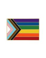 Progressive pride rectangular badge.  Many LGBTQ+ badges available including transgender pride badges, pansexual pride badges, bisexual pride badges, non binary and more.