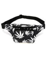 Ganja Print Festival Bum Bag White Ganja Leaves on Black Bumbag