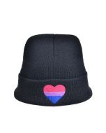 Bisexual Pride Beanie Hat With Embroidered Heart in Bisexual Colours.