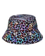 Shiny holographic leopard print bucket hat sun hat or rain hat