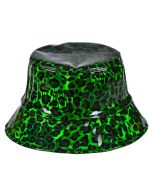 Shiny green leopard print bucket hat sun hat or rain hat.  Ideal festival wear.