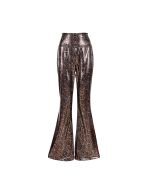 Shiny holographic snake print flares.  These shiny metallic snake print 70's flares are a great addition to your festival outfit.  Pretty little thing.