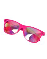 Neon pink kaleidoscope glasses with prism lenses.  The kaleidoscope wayfarer style glasses make a great festival wear accessory to your funky festival outfit. Pretty little thing.