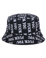 'F*ck You'  print bucket hat. These funky sun hats are fast selling and make perfect rave hats. Great festival hats or festival wear accessories.  Many bucket hats available.