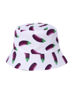 White Aubergine Print Bucket Hat Festival Hat Sun Hat