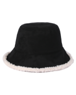 Black faux suede and sherpa lined reversible bucket hat.  A great festival hat for those cold festival evenings.  Also available tie dye, black and brown sherpa lined winter hats.