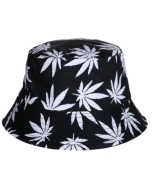 White and Black Ganja Leaf Print Festival Bucket Hat Rave Hat Sun Hat