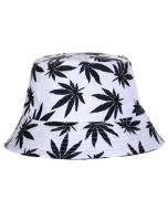 Black and White Ganja Leaf Print Festival Hat Bucket Hat Rave Hat