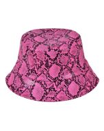 Snake Print Bucket Sun Hat In Neon Pink.  These foldable sun hats can be folded to fit in your bag.  The PU hats can be a sun hat or rain hat.  Great rave hats or festival wear for your festival outfit.  Pretty little thing.