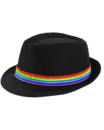 Gay Pride trilby hat with rainbow gay pride band..  Great pride hat for gay pride festivals.  Many LGBTQ+ accessories to choose from.