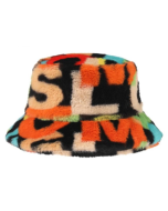 Alphabet design print faux fur soft, warm and fluffy bucket hat or festival hat.  Nice warm festival hat for those chilli festival evenings.  Many colours of fluffy bucket hats available as well as matching bags