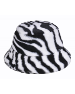 Zebra Print Faux Fur Fluffy Bucket Hat Warm Festival hat