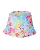 Multi Coloured Tie Dye Ganja Leaf Print Festival Bucket Hat