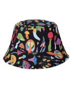 Black Mushroom Print Festival Hat Bucket Hat Rave Hat Sun Hat