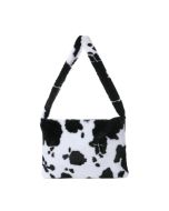 Black Cow Print Faux Fur Fluffy Shoulder Bag