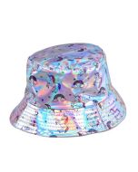 Silver Shiny Bucket Hat With Unicorn Print