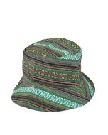 Green Hippy Bucket Hat Aztec Design 