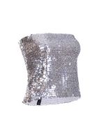 Silver reversible sequin strapless top.  The silver sequin strapless tops make great festival wear for your funky festival outfit.  Pretty little thing. Silver sequin top