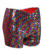 Stretchy rainbow sequin shorts or hot pants. These rainbow sequin hot pants make great festival wear for your funky festival outfit.  Pretty little thing.