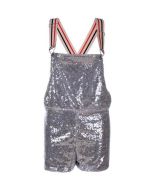 Short silver sequin dungarees.  These short silver sequin dungarees fit a size 8 - 12. The silver sequin dungarees make great festival wear for your funky festival outfit.   Pretty little thing