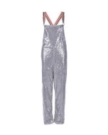 Long silver sequin dungarees size 10.   These long silver sequin dungarees make great festival wear for your funky festival outfit.  Pretty little thing.  