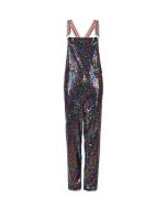 Long rainbow sequin dungarees size 10.  These long multicoloured sequin dungarees make great festival wear for your funky festival outfit. Pretty little thing.  