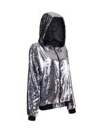 Silver sequin hooded bomber jacket festival jacket.  These silver hooded bomber jackets make a funky festival outfit.   Pretty little thing.  Silver sequin hooded bomber jacket.