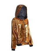 Gold sequin hooded bomber jacket festival jacket.  These gold sequin hooded bomber jackets make a great festival outfit. Pretty little thing.  Gold sequin hooded bomber jacket.