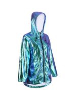 Blue holographic hooded raincoat festival jacket.  These aqua holographic raincoats are a great festival outfit.   Pretty little thing.  Great funky festival wear outfit.