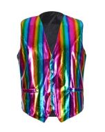 Metallic shiny rainbow waistcoat festival wear.  This shiny rainbow waistcoat is a great addition to your funky festival outfit.  Pretty little thing. Shiny rainbow festival waistcoat