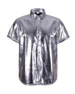 Silver 70's men's disco shirt.  These silver metallic 1970's disco shirts make a great festival outfit or party wear or fancy dress.   Pretty little thing.