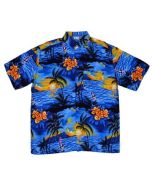 Blue Hawaiian print shirt with yachts.  These blue Hawaiian shirts are cool and comfortable, a great festival wear accessory to your funky festival outfit. Pretty little thing.