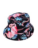 Foldable Cotton Bucket Hat With Black Flamingo Print