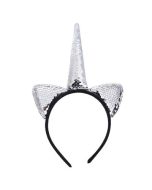 Silver sequin unicorn horn headband.  These unicorn head bands make great festival wear accessories to compliment your funky festival outfit.  Pretty little thing.