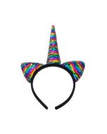 Rainbow sequin unicorn horn headband.  These unicorn head bands make great festival wear accessories to compliment you funky festival outfit.  Pretty little thing.