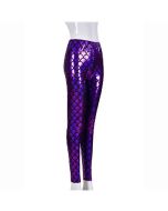 Festival Outfits - Shiny Holographic Red Leggings Mermaid Print