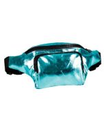 Turquoise shiny metallic bum bag with adjustable straps and two pockets.  These shiny bumbags make a great festival accessory to your funky festival outfit.