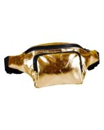 Gold shiny metallic bum bag with adjustable straps and two pockets.  These funky bumbags make great festival wear to compliment your funky festival outfit.  Pretty little thing.