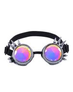 Steampunk goggles with kaleidoscope lenses and antique silver spiky frame.  These steampunk goggles make great festival wear accessories to your funky festival outfit.  Pretty little thing.