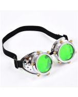 Shiny silver steampunk goggles with coloured lenses.  Steampunk goggles, great festival wear accessories to your festival outfit.  Pretty little thing.