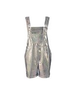 Short shiny metallic holographic silver dungarees.  These silver dungarees make great festival wear for your funkily festival outfit. Pretty little thing.  