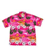 Pink Hawaiian shirt with palm trees.  These Hawaiian shirts are great for holidays or as a festival outfit. Pretty little thing.