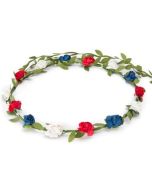 Red white and blue flower garland flower crown.  These flower crowns can be worn as a floral headdress at a wedding or as a festival wear accessory to your festival outfit.   Pretty little thing.