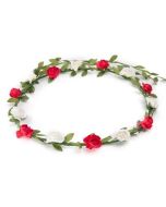 Red and white flower garland flower crown.  These flower crowns can be worn as a floral headdress at a wedding or as a festival wear accessory to your festival outfit.  Pretty little thing.