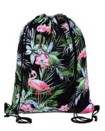 Drawstring PE bag with flamingo design in black.  Canvas drawstring  PE bags.  Great festival bags for your funky festival outfit.  Pretty little thing.