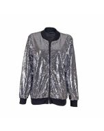 Silver sequin bomber jacket great festival jacket.  These funky silver sequin bomber jackets make any festival outfit.   Pretty little thing.  3 sizes of sequin bomber jackets