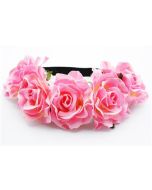 Large pink flower crown flower garland.  These flower headdresses are adjustable as the handmade flowers are on an elastic headband.  Great flower garlands for weddings or festival outfits.  Pretty little thing.