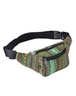 Green hippy bum bag with aztec desig, adjustable strap and pockets.  These hippy bumbags make great festival wear to compliment your festival outfit.  Pretty little thing.